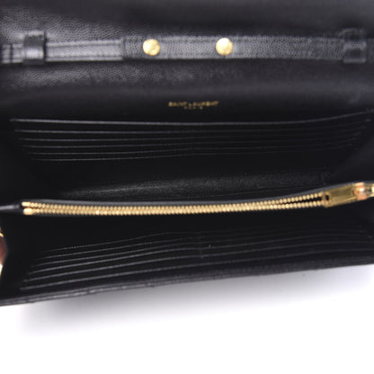 Saint Laurent Grain De Poudre Matelasse Chevron Monogram Chain Wallet Black 4 of 8