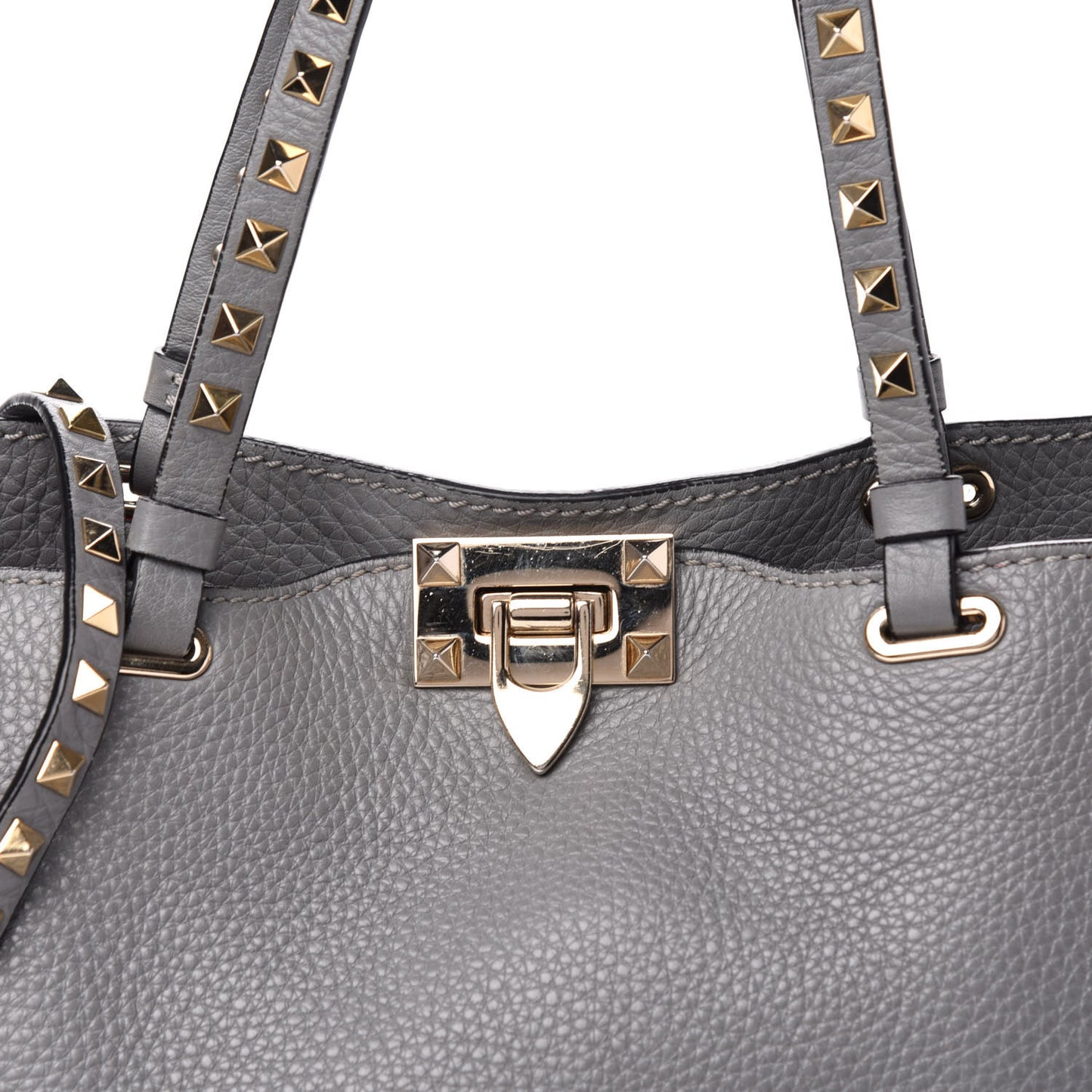 Grained Calfskin Small Rockstud Tote Grey