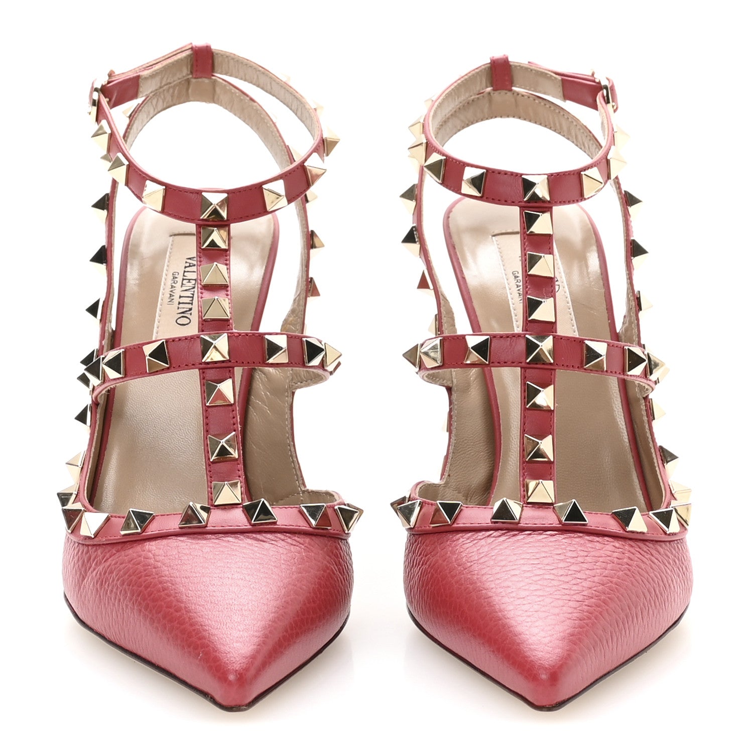 Valentino Garavani Pebbled Calfskin Rockstud Ankle Strap 100mm Pumps 37 Rock Pink 3 of 8