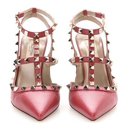 Valentino Garavani Pebbled Calfskin Rockstud Ankle Strap 100mm Pumps 37 Rock Pink 3 of 8