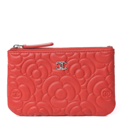 Chanel Goatskin Camellia Embossed Cosmetic Pouch Red 1 of 7