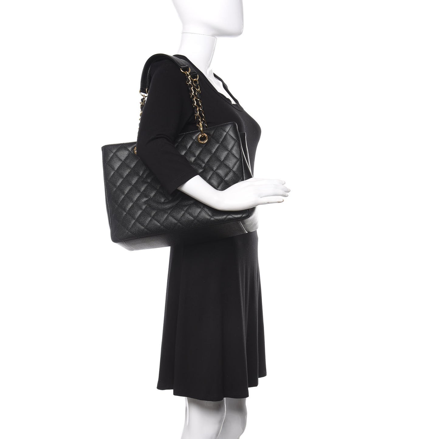 Caviar Quilted Grand Shopping Tote GST Black