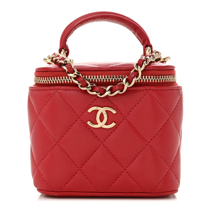 Chanel Lambskin Quilted Top Handle Mini Vanity Case With Chain Red 1 of 13