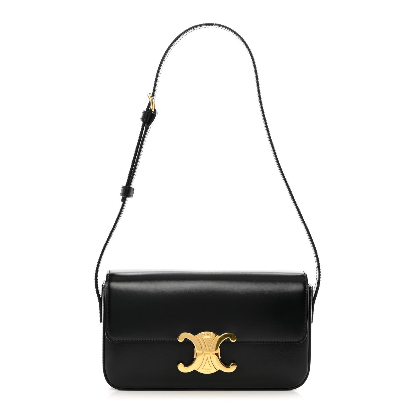 Shiny Calfskin Triomphe Shoulder Bag Black