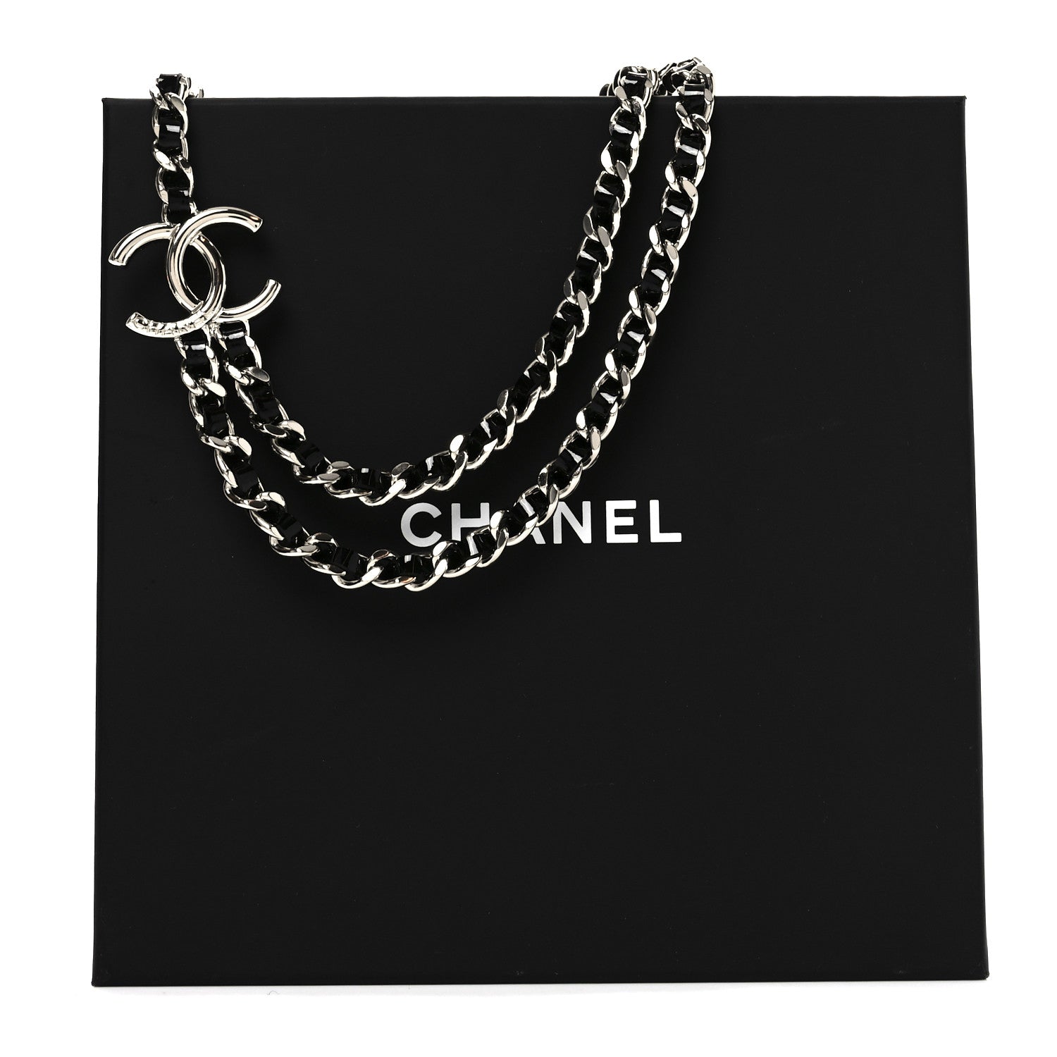 Chanel Metal Patent CC Double Chain Choker Black Silver 5 of 5