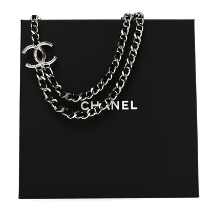 Chanel Metal Patent CC Double Chain Choker Black Silver 5 of 5