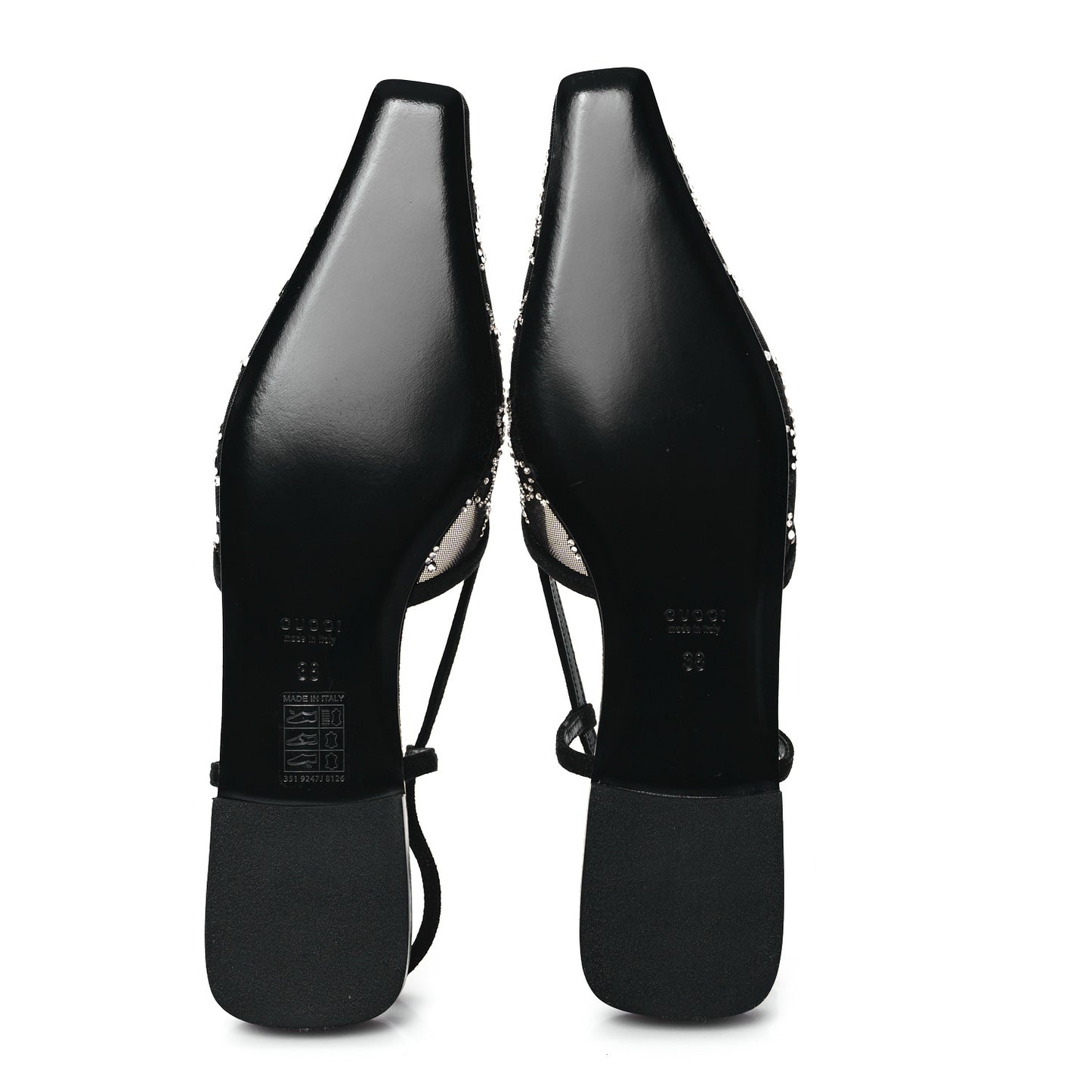 Tela Retino Kid Scamosciato Crystal GG Monogram Square Demi Ballet Flats 38 Black