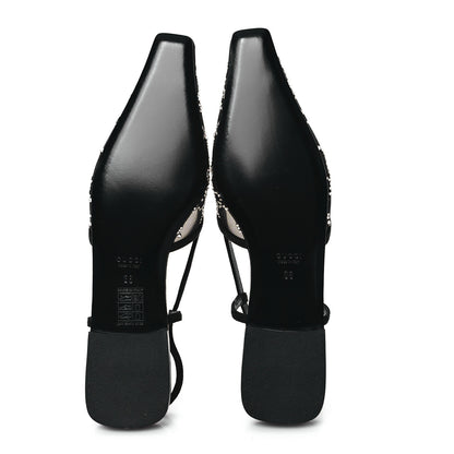 Gucci Tela Retino Kid Scamosciato Crystal GG Monogram Square Demi Ballet Flats 38 Black 7 of 9