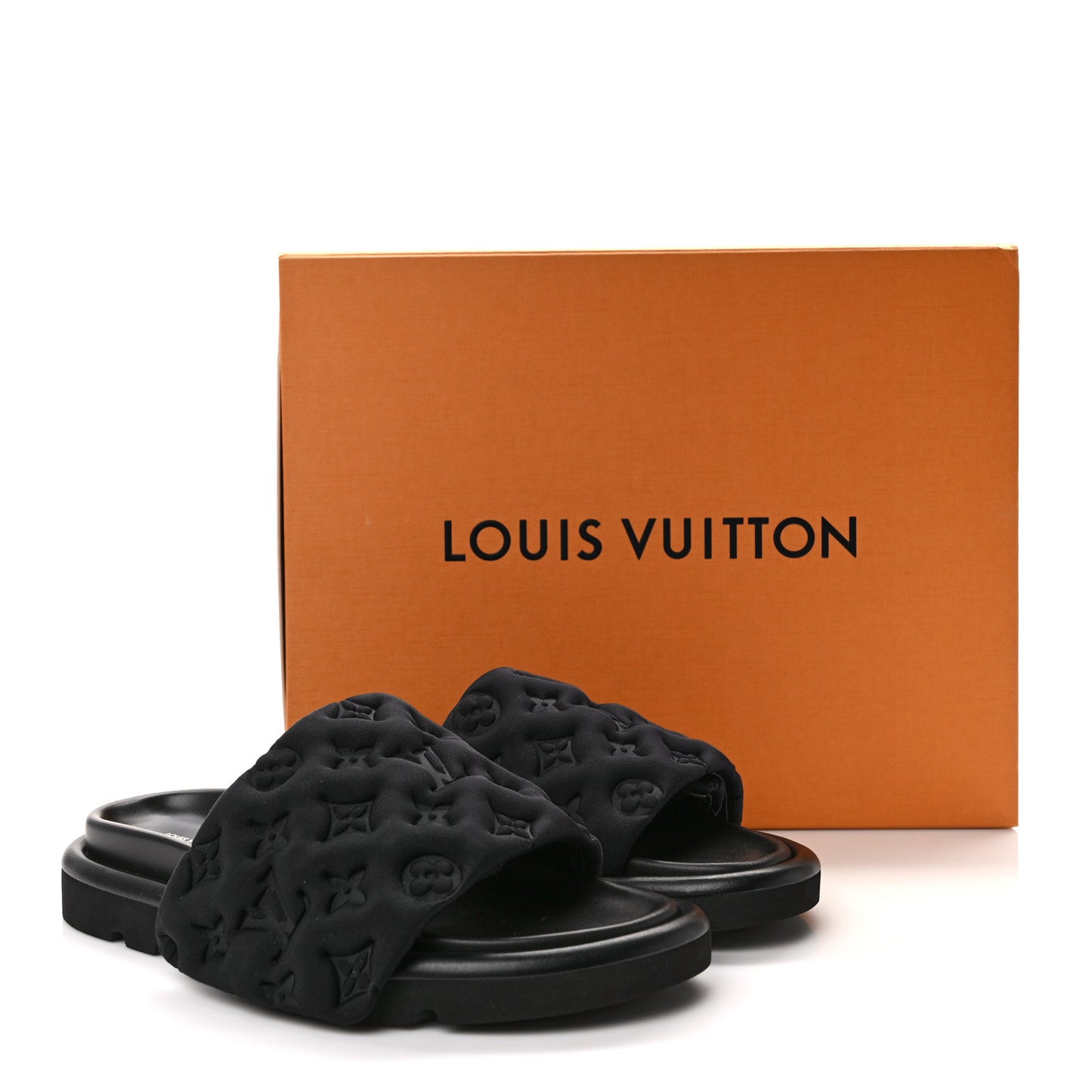 Technical Fabric Embossed Monogram Pool Pillow Comfort Mules 39 Black