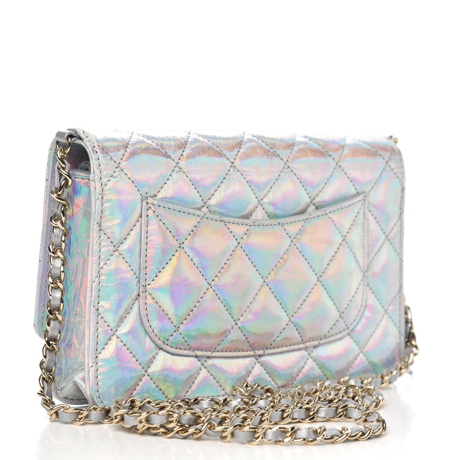 Chanel Iridescent Goatskin Quilted Wallet On Chain WOC Silver 3 of 11