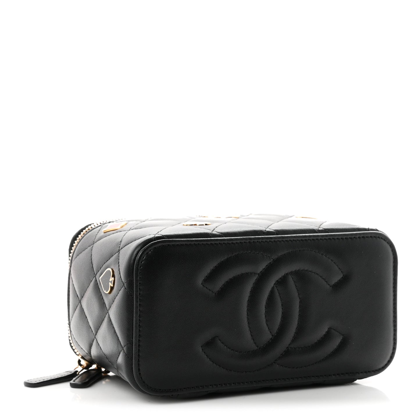 Lambskin Quilted Enamel Coco Casino Small Vanity Case With Chain Black