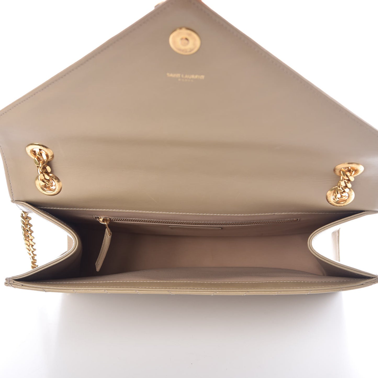 Lambskin Matelasse Chevron Large Monogram Satchel Beige