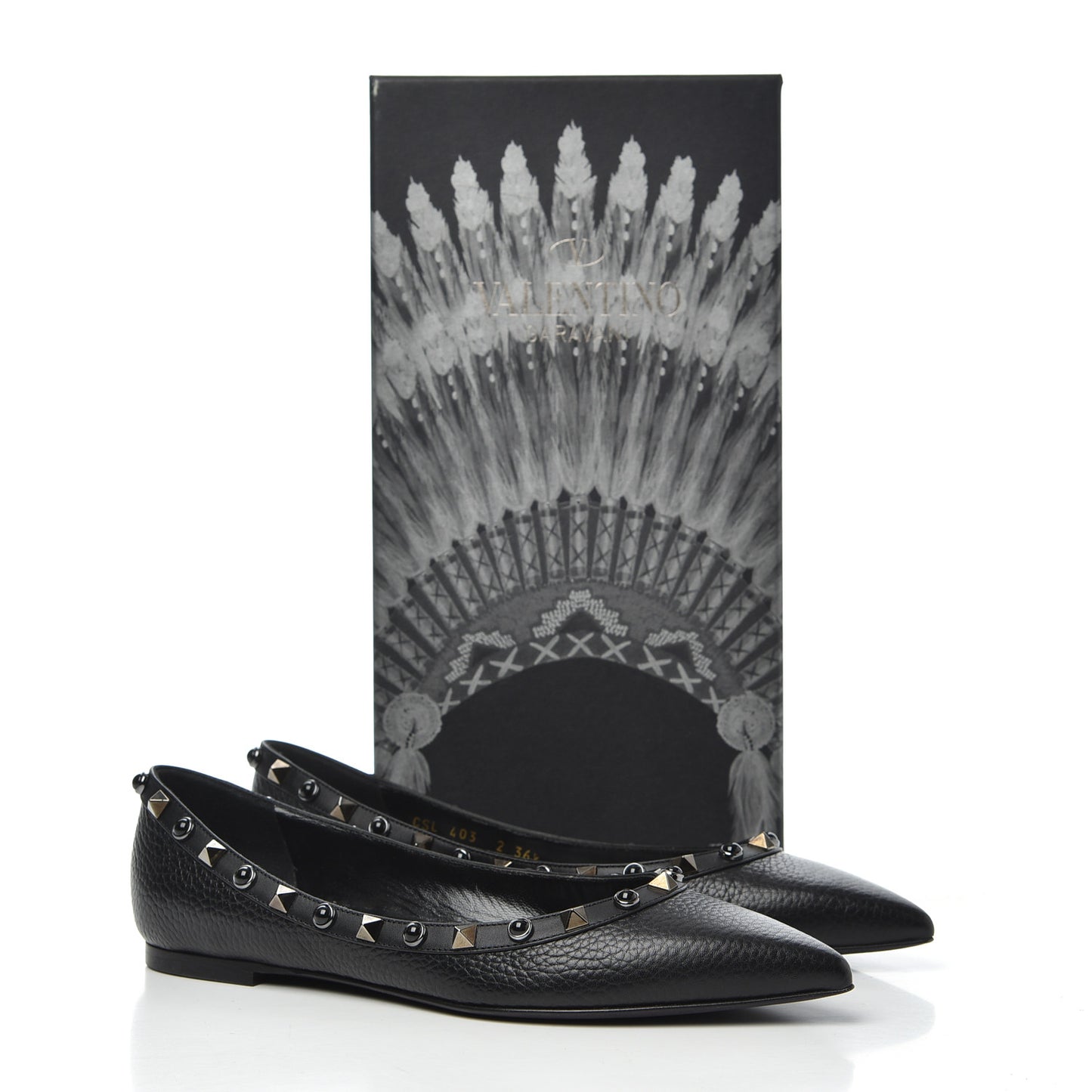 Pebbled Calfskin Onyx Rockstud Rolling Ballerina Flats 36.5 Black
