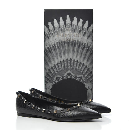 Valentino Garavani Pebbled Calfskin Onyx Rockstud Rolling Ballerina Flats 36.5 Black 16 of 16