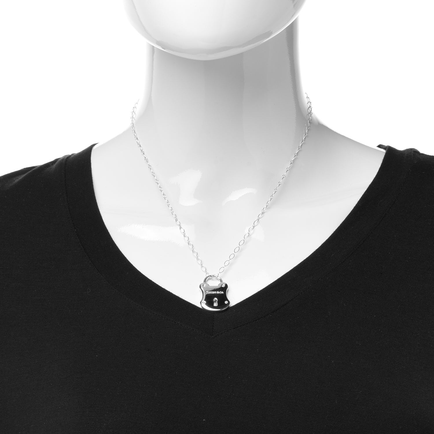 Tiffany Sterling Silver Diamond Lock Pendant Necklace 2 of 7
