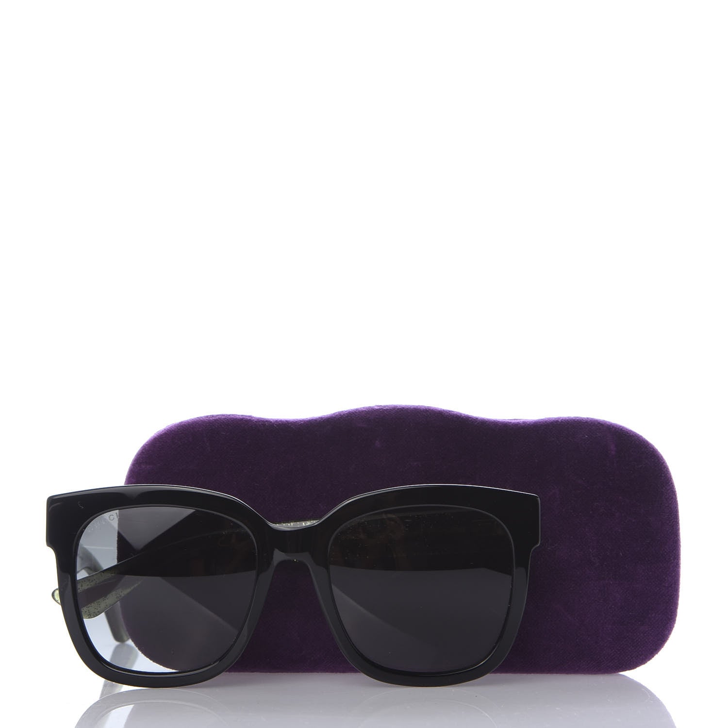 Gucci Acetate Square Frame Web Glitter Sunglasses GG0034S Black Green 8 of 8