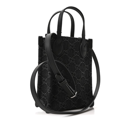 Gucci Denim GG Monogram Calfskin Mini Ophidia Tote Bag Black 3 of 10