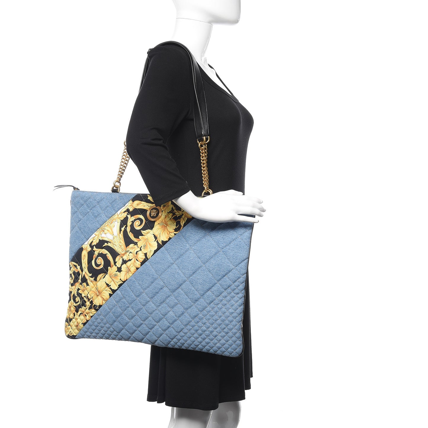 Denim Printed Barocco Shopping Tote Dusk Blue Multicolor