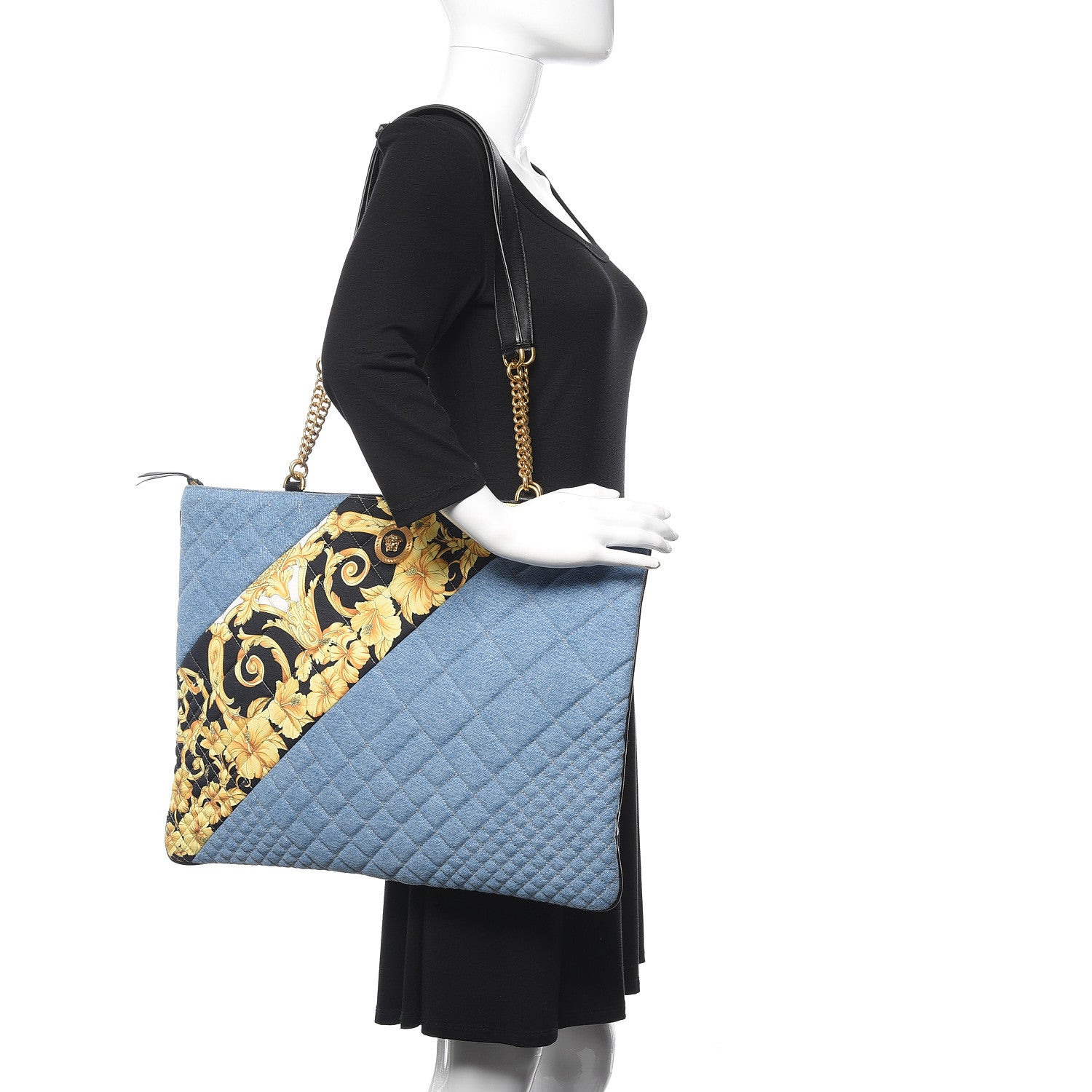 Versace Denim Printed Barocco Shopping Tote Dusk Blue Multicolor 2 of 7