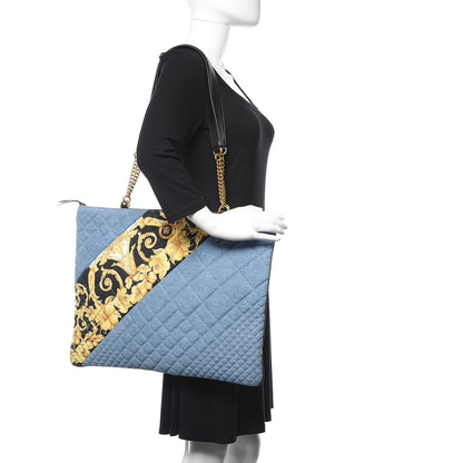 Versace Denim Printed Barocco Shopping Tote Dusk Blue Multicolor 2 of 7