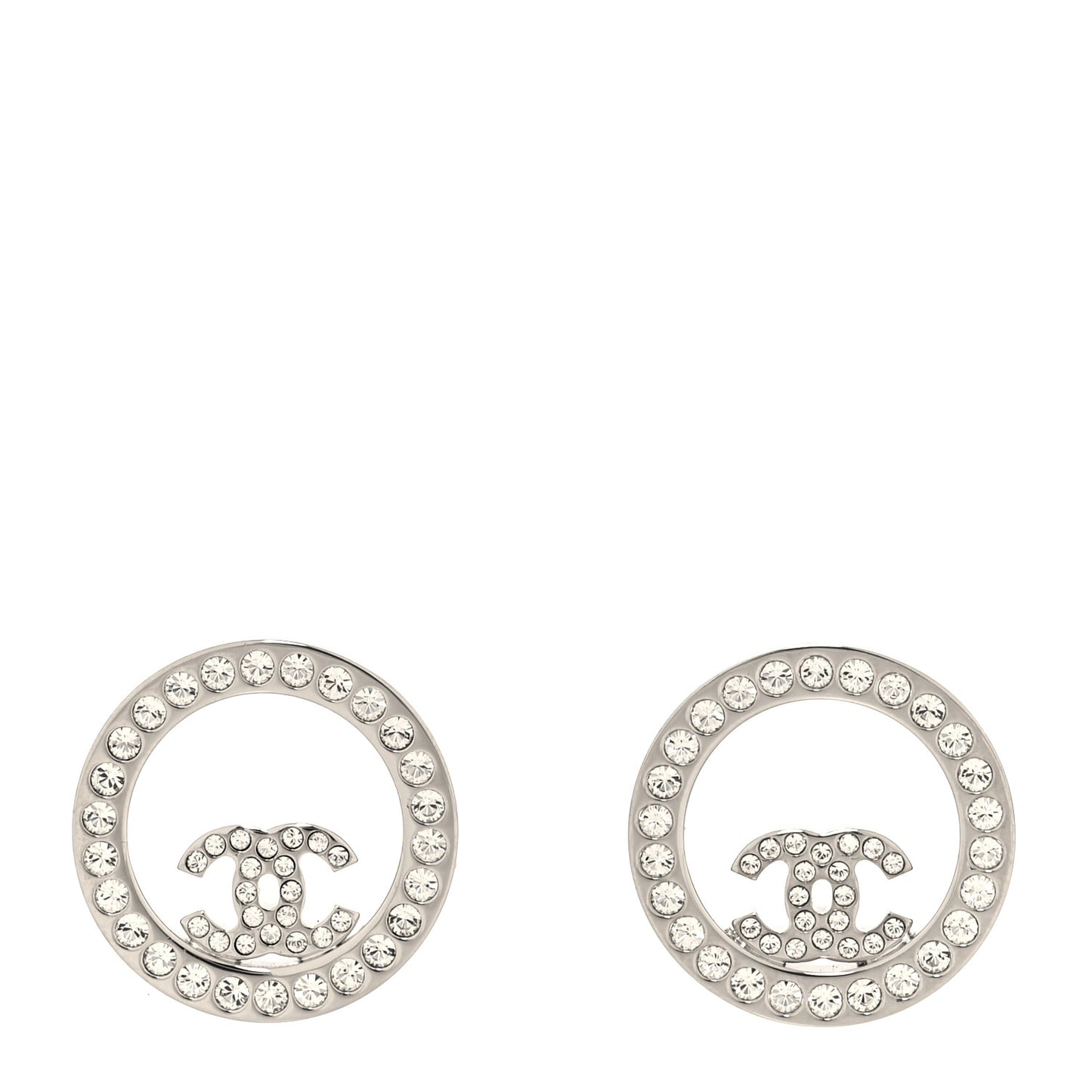 Crystal CC Round Earrings Silver
