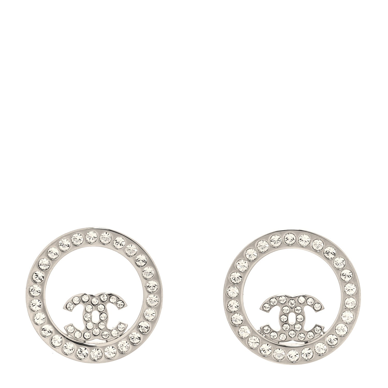 Chanel Crystal CC Round Earrings Silver 1 of 4