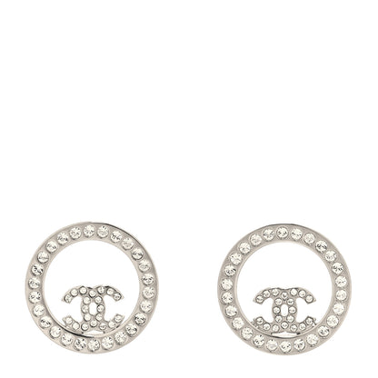 Chanel Crystal CC Round Earrings Silver 1 of 4