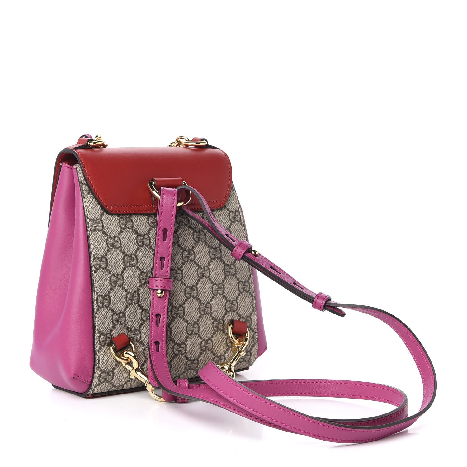 Gucci GG Supreme Monogram Calfskin Padlock Backpack Beige Hibiscus Red New Rosette 2 of 13