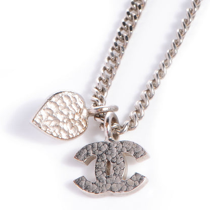 Chanel Crystal Mini Heart CC Necklace Silver 5 of 5