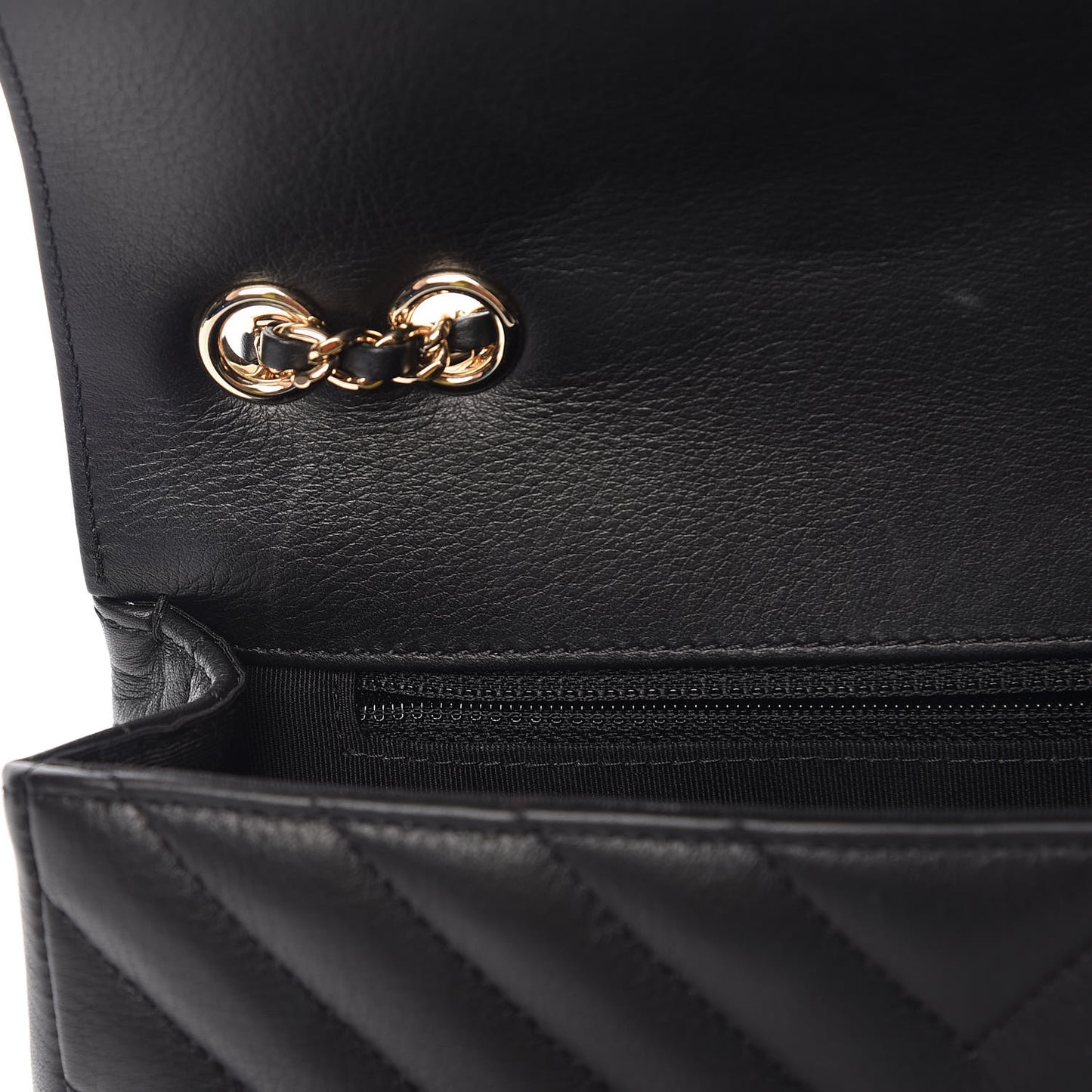 Calfskin Chevron Quilted Mini Statement Flap Black