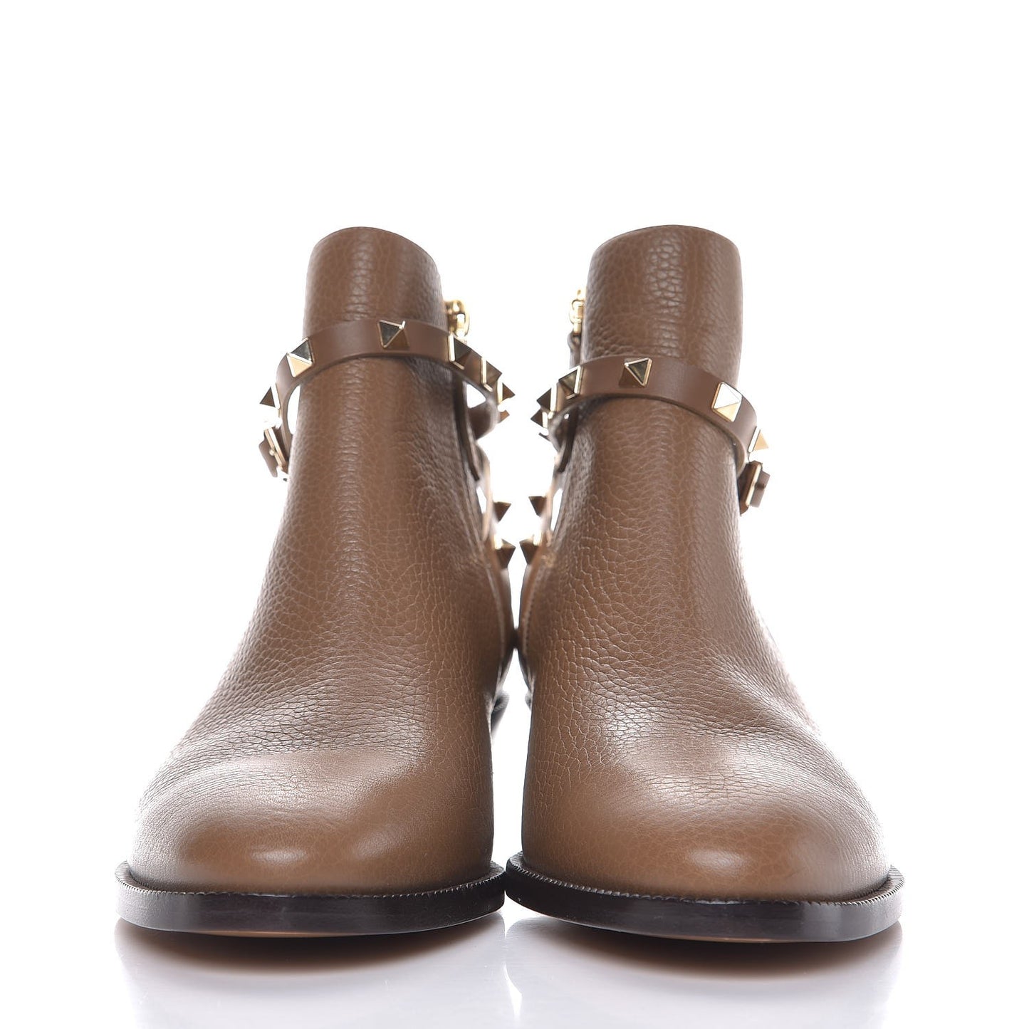 Grained Calfskin Rockstud Single Buckle 35mm Cowboy Ankle Boots 41 Nocciola