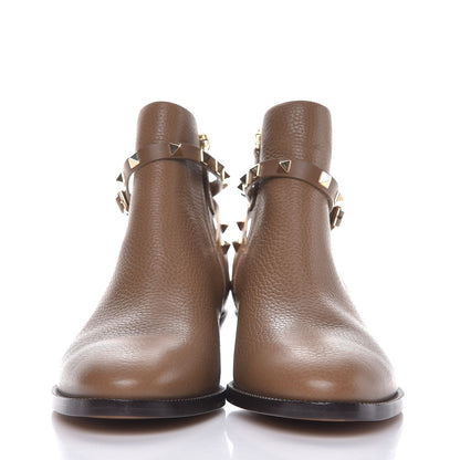 Valentino Garavani Grained Calfskin Rockstud Single Buckle 35mm Cowboy Ankle Boots 41 Nocciola 2 of 7