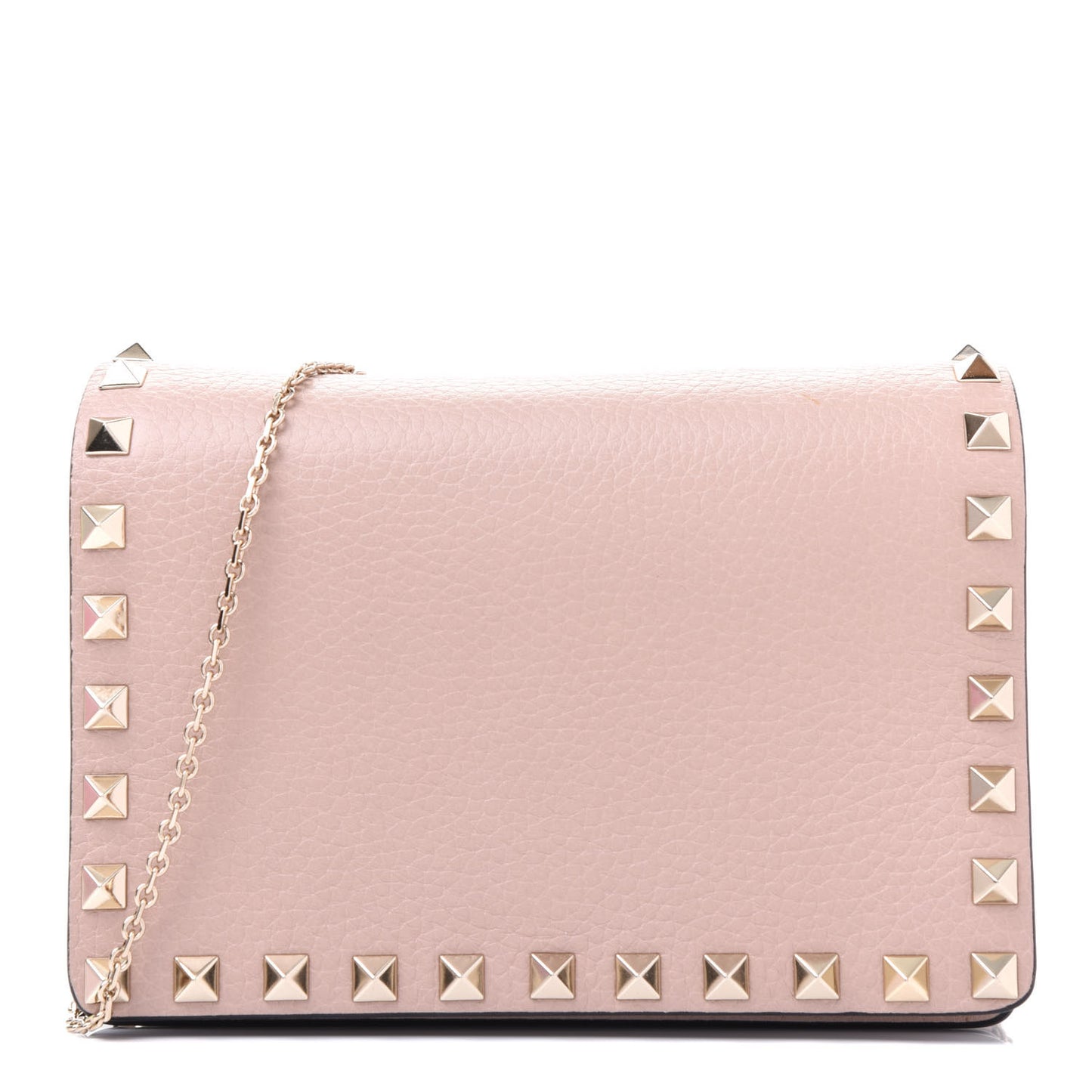 Pebbled Calfskin Rockstud Wallet on Chain Poudre
