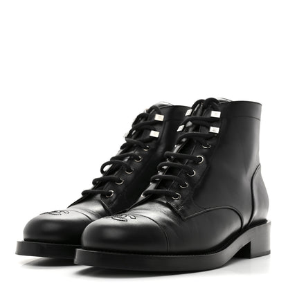 Chanel Calfskin Lace Up CC Combat Boots 40 Black 4 of 10