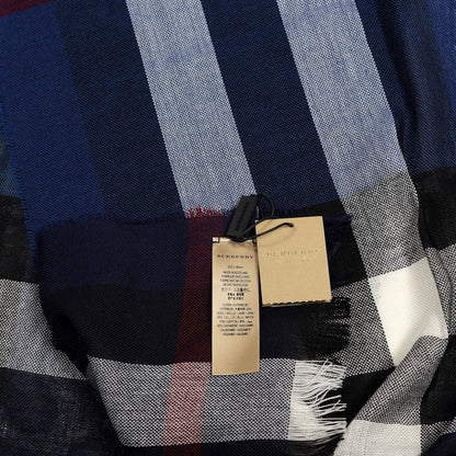 Burberry Wool Cashmere Check Lightweight Scarf Navy 3 of 4