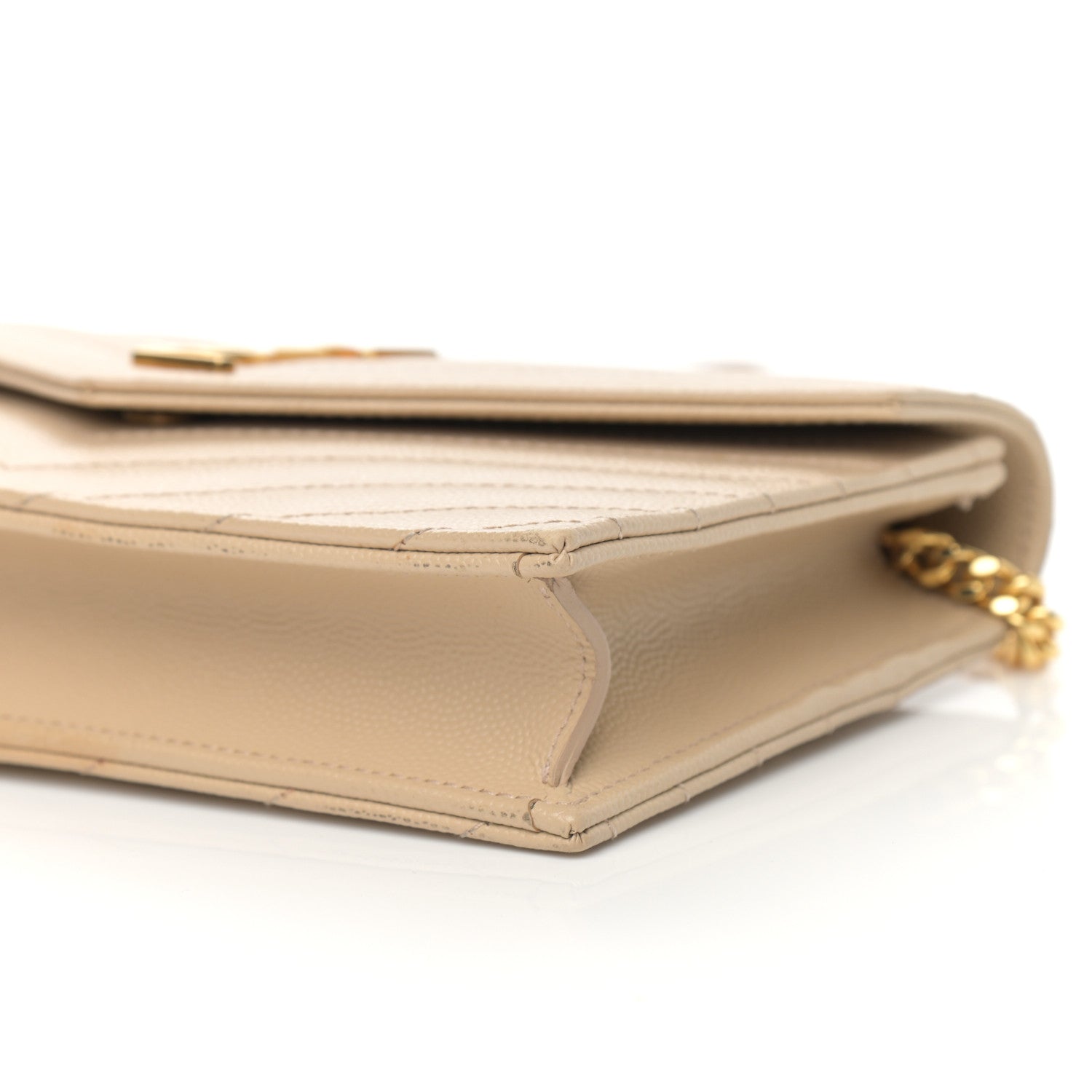 Saint Laurent Grain De Poudre Matelasse Chevron Monogram Envelope Chain Wallet Dark Beige 10 of 13