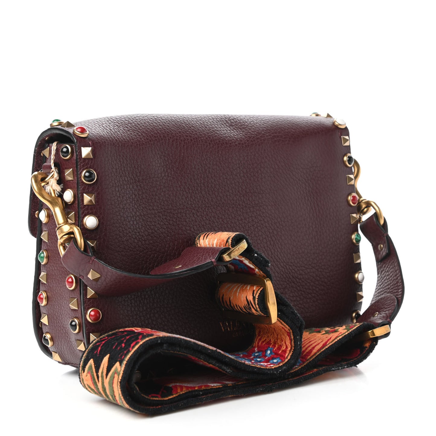 Calfskin Enchanted Wonderland Medium Guitar Strap Rockstud Rolling Flap Saddle Bag Rubin