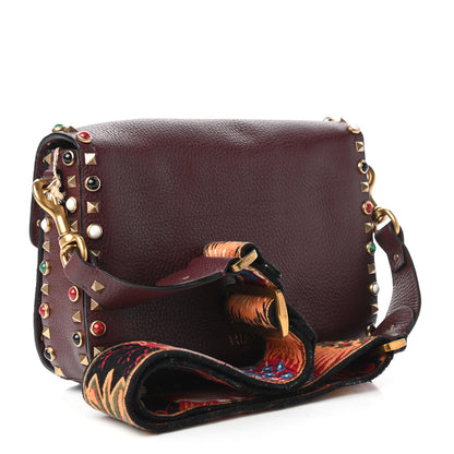 Valentino Garavani Calfskin Enchanted Wonderland Medium Guitar Strap Rockstud Rolling Flap Saddle Bag Rubin 3 of 9