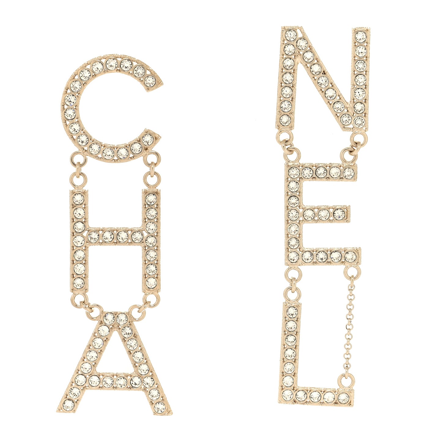 Crystal Cha-Nel Logo Drop Earrings Gold