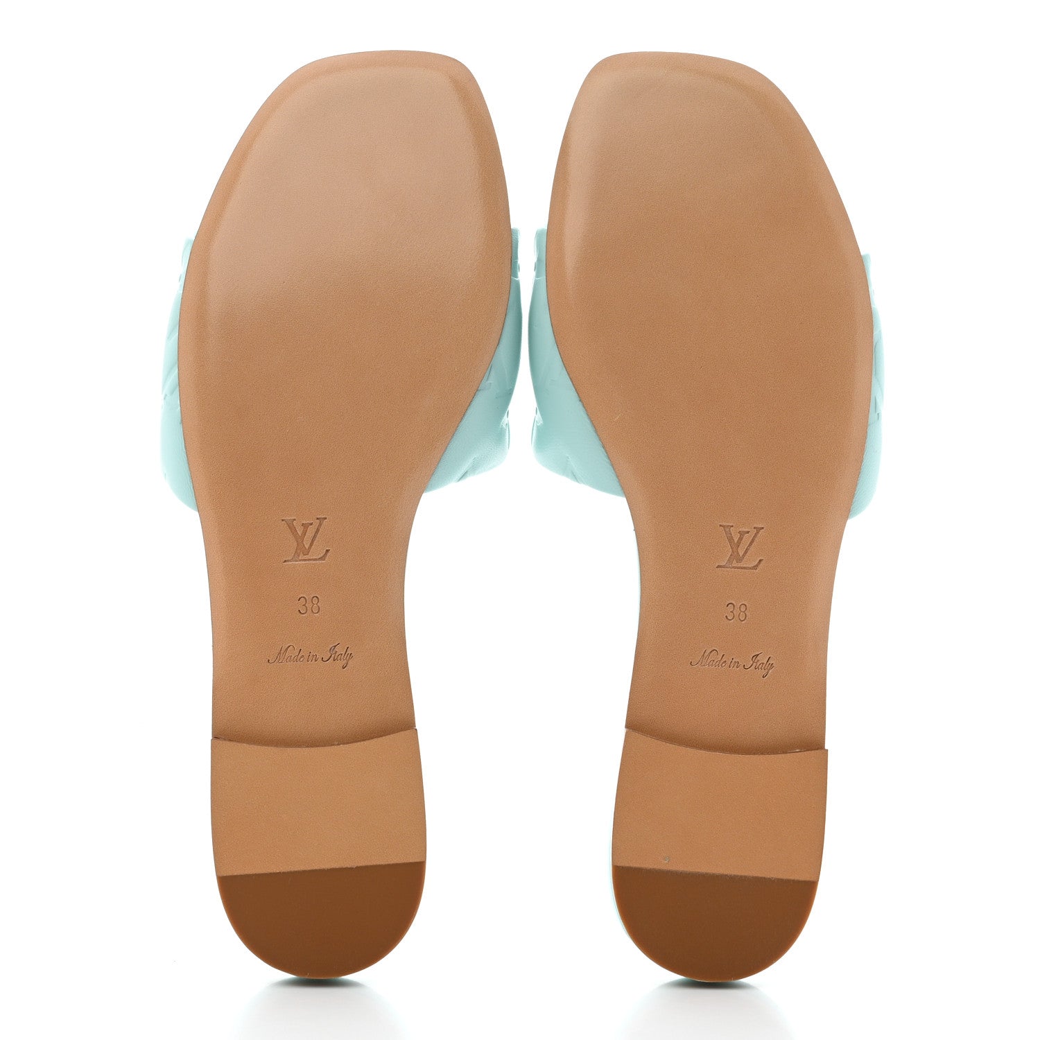 Louis Vuitton Lambskin Embossed Monogram Revival Flat Mules 38 Vert D'eau Green 5 of 8