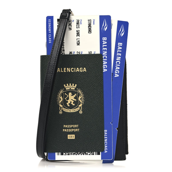 Balenciaga Textured Calfskin Passport Phone Holder Green 1715565