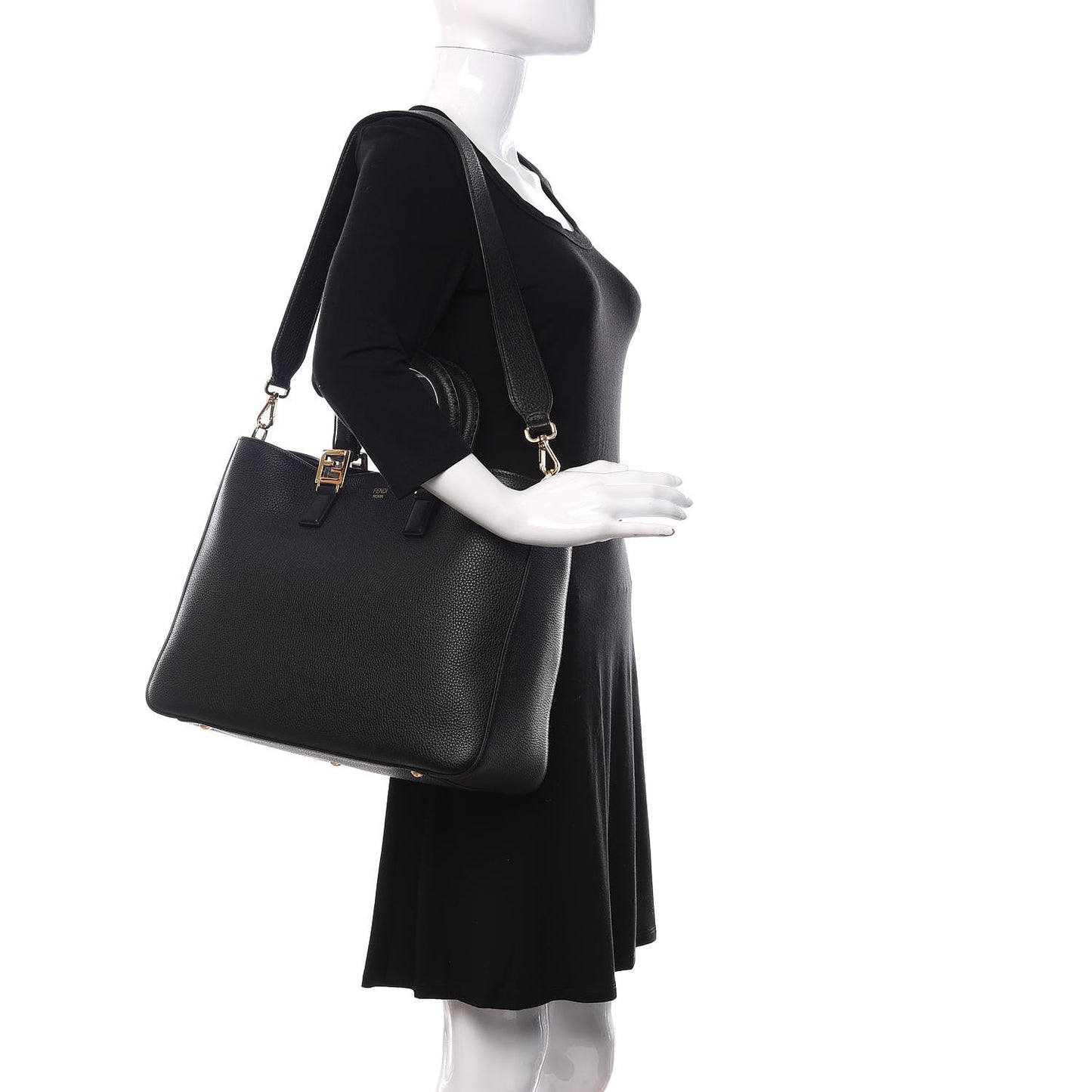 Cuoio Romano Selleria Medium FF Tote Black