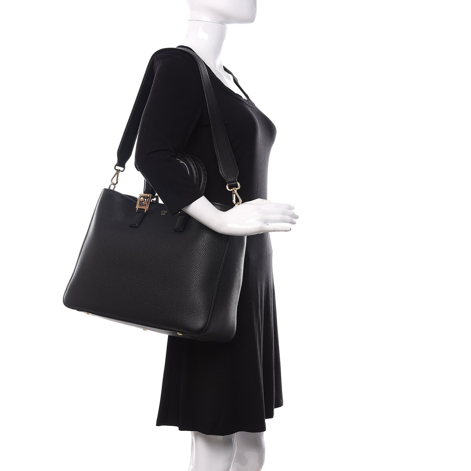 Fendi Cuoio Romano Selleria Medium FF Tote Black 2 of 10
