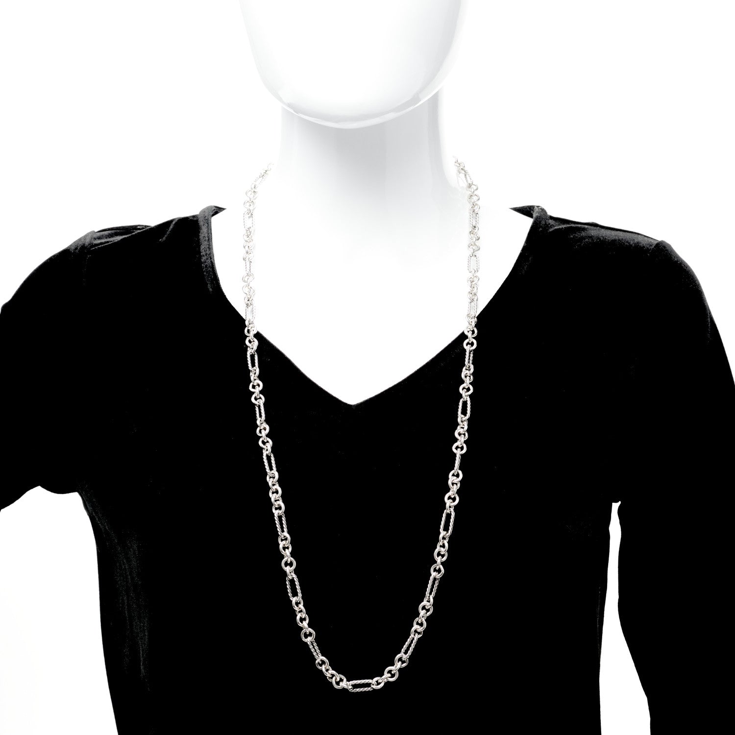 David Yurman Sterling Silver 18K Yellow Gold Figaro Chain Link Necklace 3 of 5