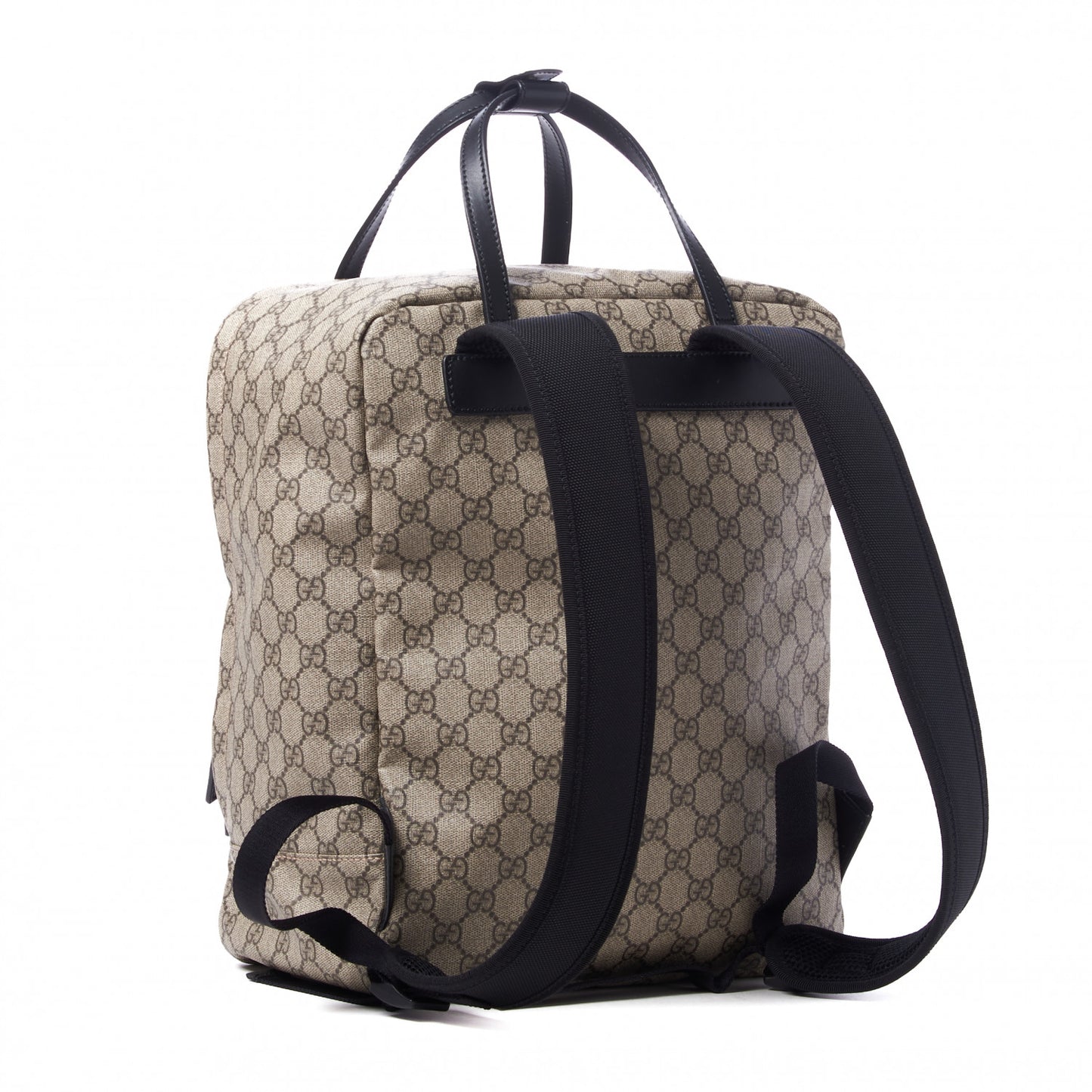 Soft GG Supreme Monogram Appia Calfskin Web Tote Backpack Beige Ebony Black
