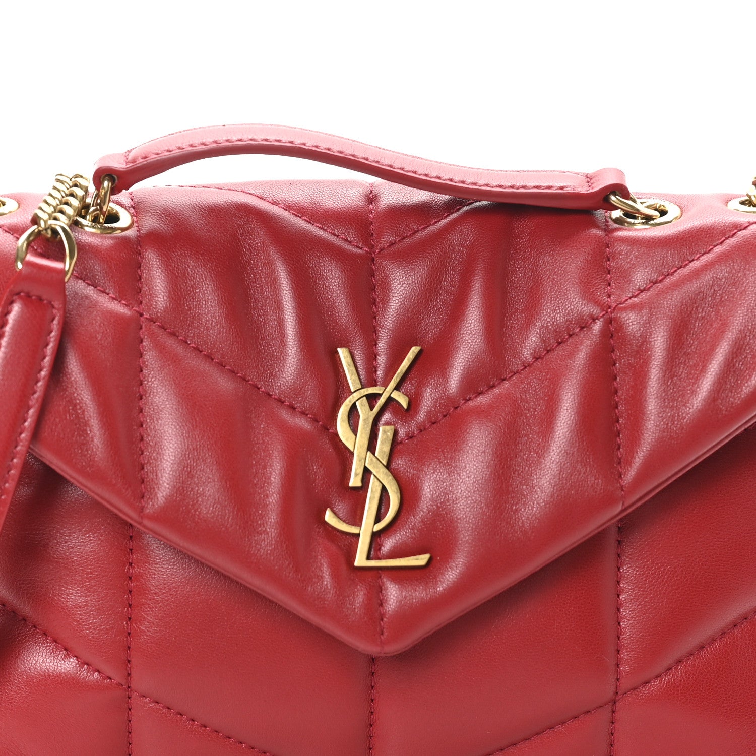 Saint Laurent Lambskin Quilted Toy Loulou Puffer Monogram Chain Satchel Red 8 of 10
