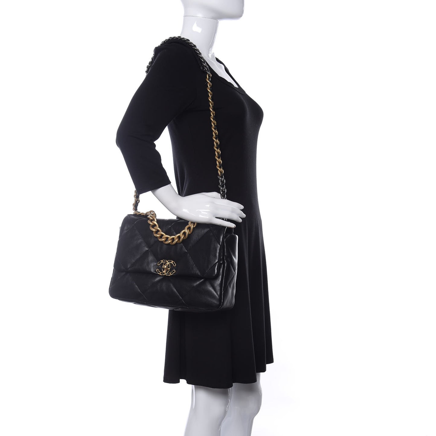 Lambskin Quilted Large Chanel 19 Flap Black