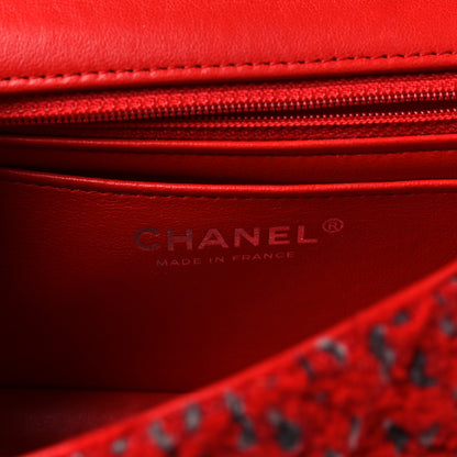 Chanel Tweed Quilted Mini Rectangular Flap Red Grey 6 of 10