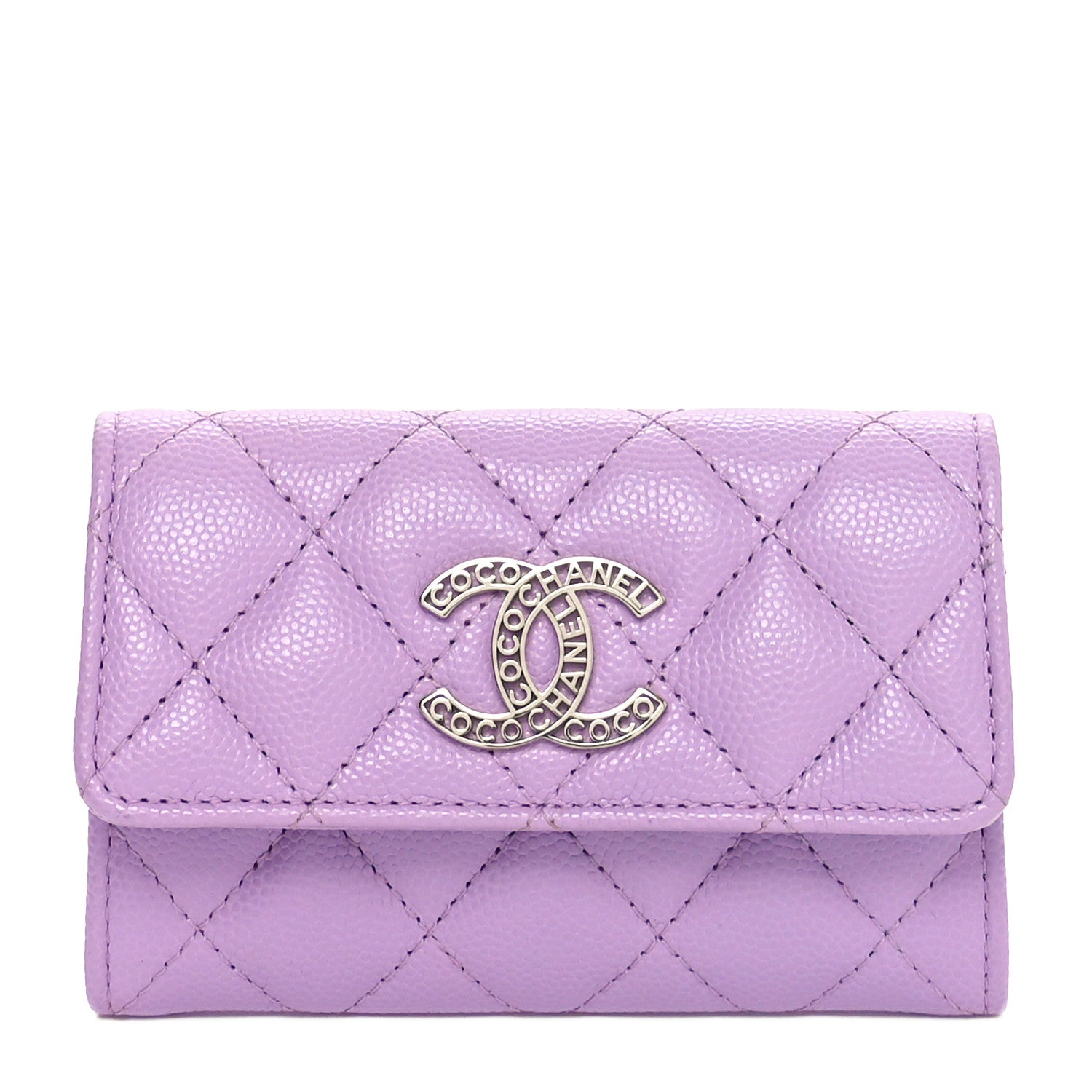 Chanel Caviar Quilted CC Logo Flap Card Holder Light Purple 1 of 10