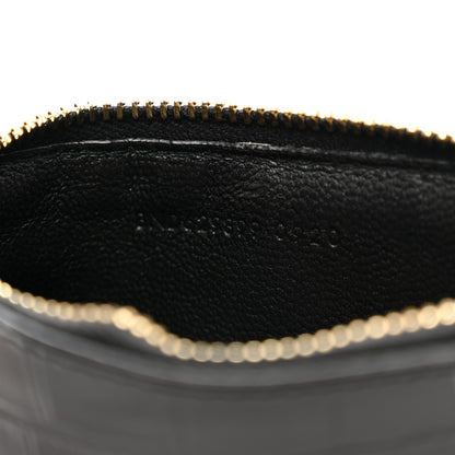 Saint Laurent Calfskin Crocodile Embossed 5 Fragments Zip Pouch Card Holder Black 7 of 7
